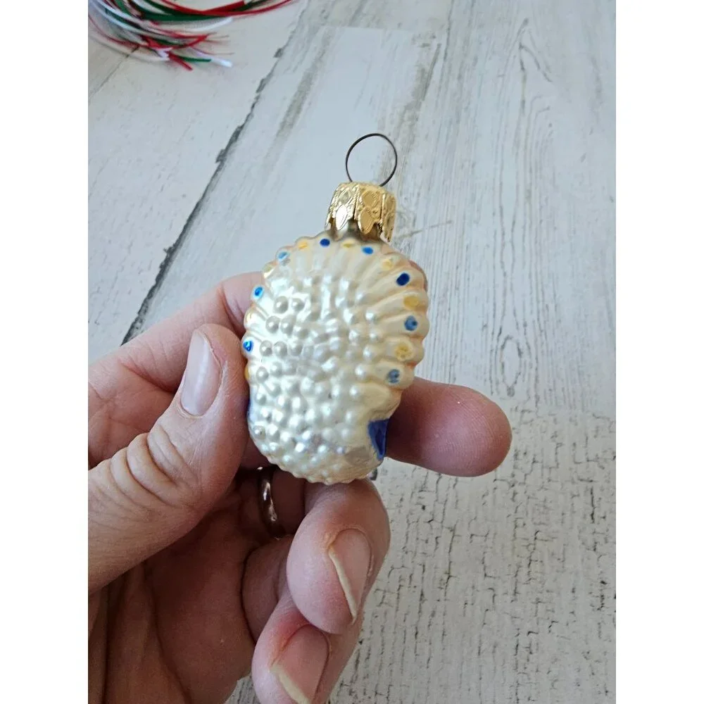 Vintage Germany‎ peacock glass ornament mini blue Xmas tree